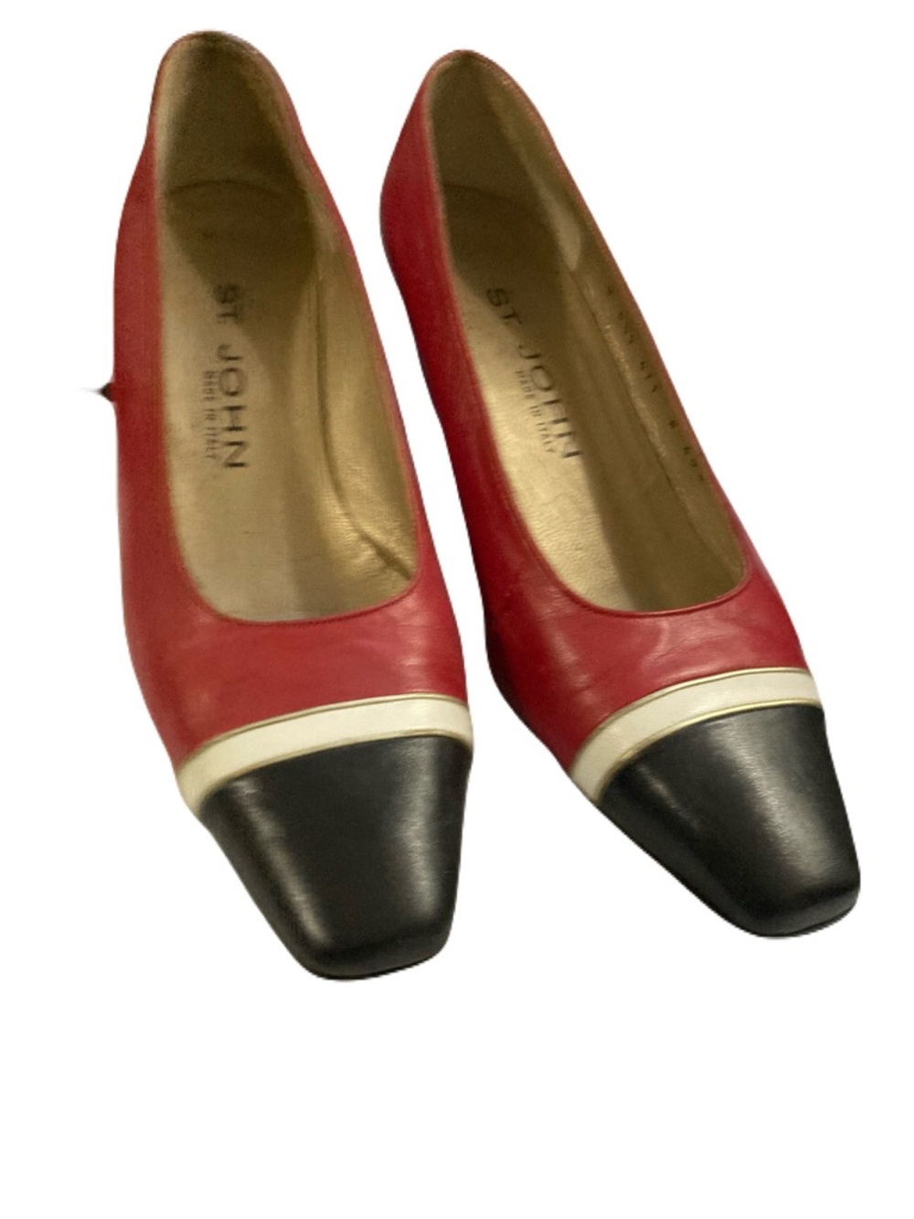St. John Red, Black & White Leather Cap-Toe Flats